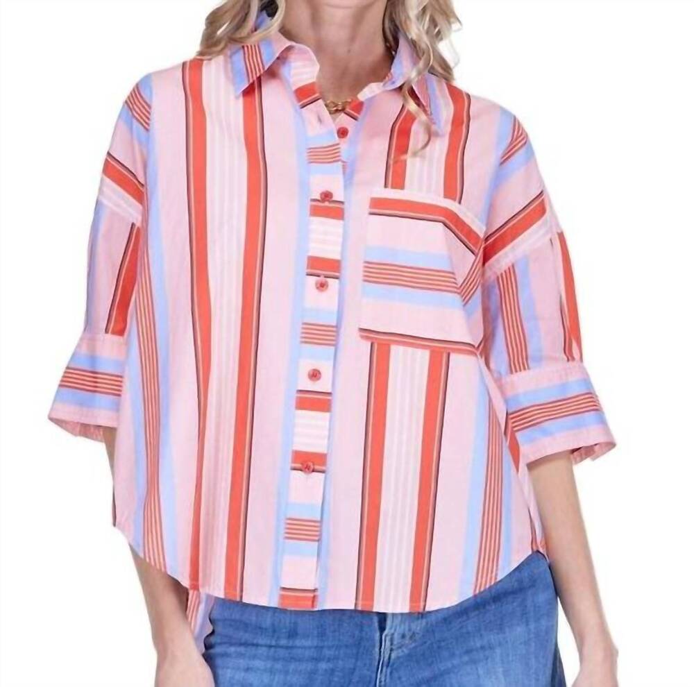 NEW JOY JOY button short sleeve shirt in red stripe